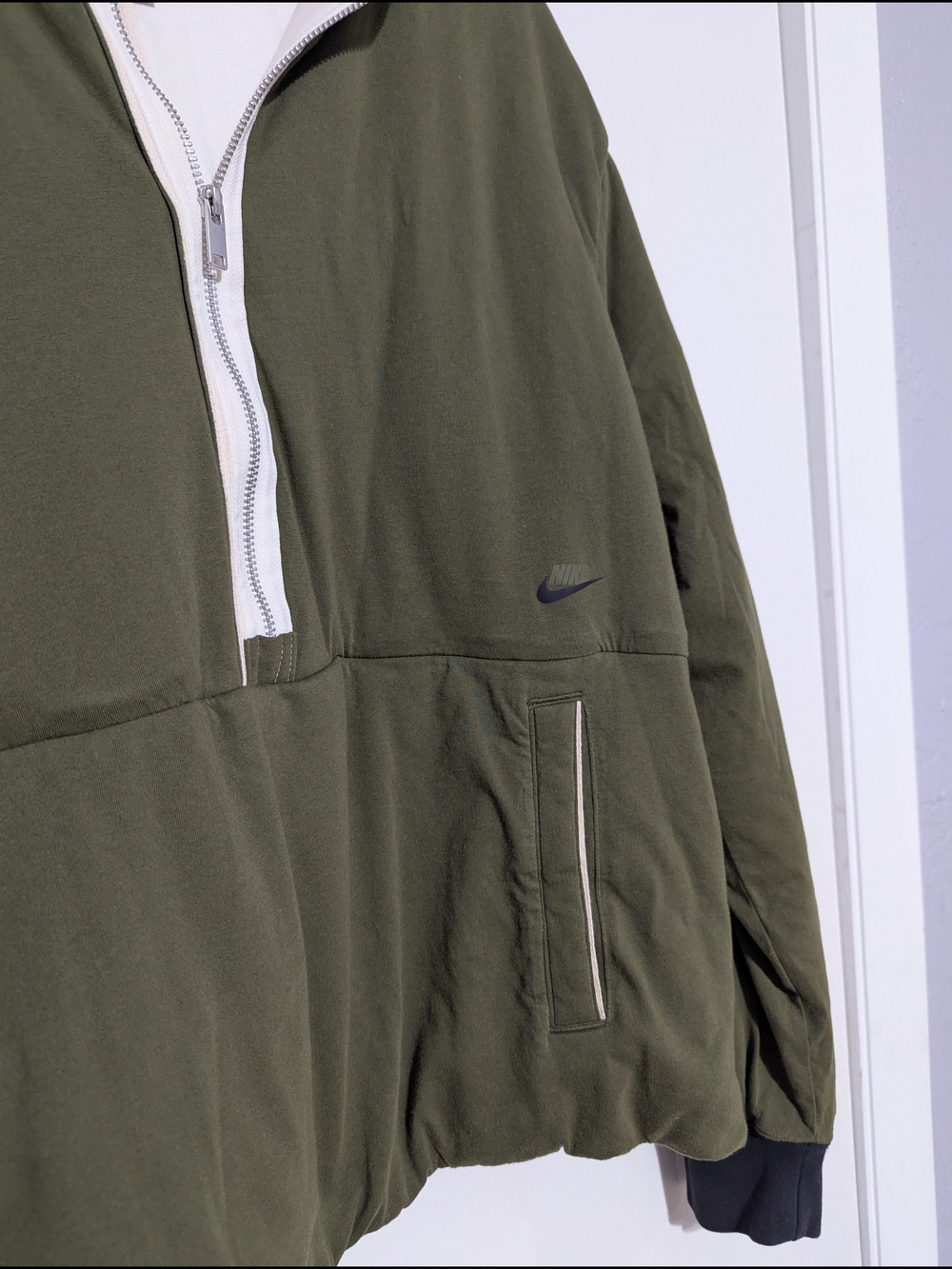 Nike Olive Green Hooded Half-Zip Puffer Jacket with Contrast Trim - Picture 6 of 7